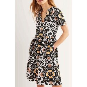 Boden Womens Black White Yellow Damask Cotton Jersey Pocket Dress US 6R